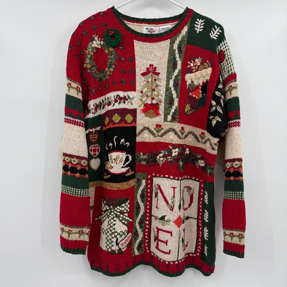 Nutcracker Sweater Women Small Red Green Christmas Embroidered Vintage Relaxed - Picture 1 of 15